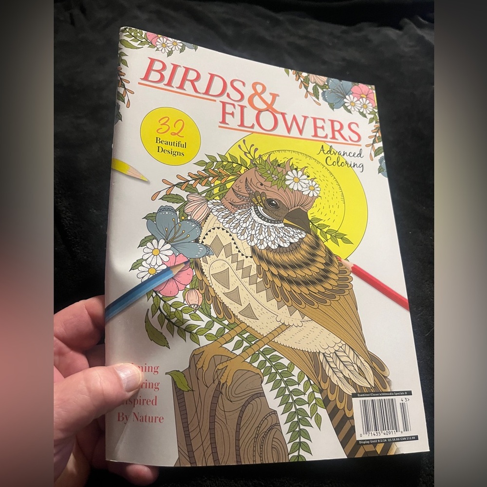 Birds & Flowers Advanced Coloring 32 Beautiful Designs. New